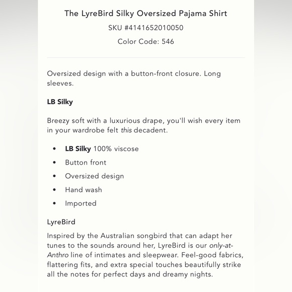 Anthropologie The LyreBird Silky Oversized
Pajama Set - Size L - Picture 7 of 14